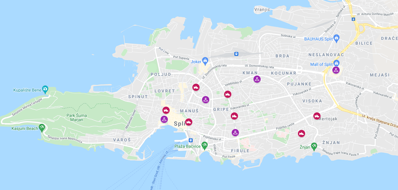 Online karta obrta za popravak obuće i odjeće u gradu Splitu